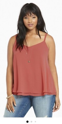 #ad Torrid Size 0 Double Layered Chiffon Cami Coral Tank Top V Neck Xl $14.00