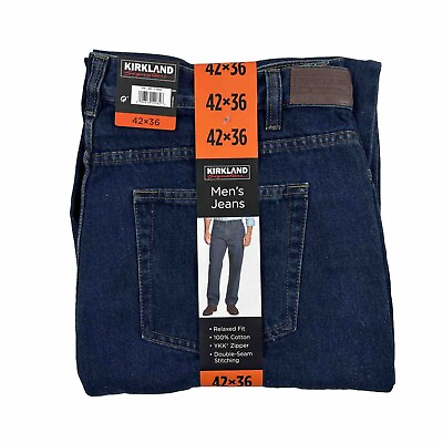 #ad Kirkland Signature Mens Jeans Relaxed Fit Straight Big Tall 5 Pocket Blue 42x36 $19.99
