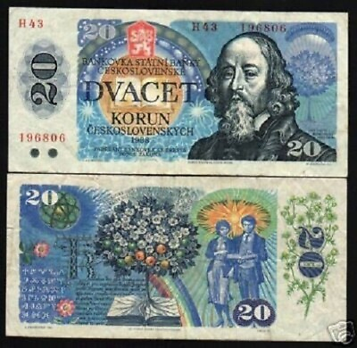 #ad Czechoslovakia 20 Korun P 95 1988 Circulated WORLD Currency Money BANK NOTE $9.99