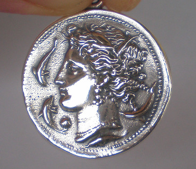 #ad Artemis Large Silver Coin Pendant Syracuse Coin Diana Mistress of Animals $79.20