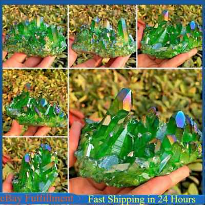 #ad Natural Quartz Crystal Cluster Aura Green Titanium Stone Specimen Mineral Reiki $8.54