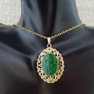 #ad Victorian Style GREEN CAMEO PENDANT made with VINTAGE Glass Cameos and Settings $14.00