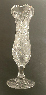 #ad Brilliant Clear Hand Cut Glass Pinwheel Design Large Vase 12 Inches $245.00
