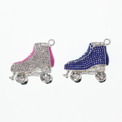#ad Sport Theme Crystal 3D Roller Skate Pendant For Necklace Pink Shoe Shape Charms $9.80