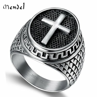 #ad MENDEL Stainless Steel Mens Christian Cross Ring For Men Women Silver Size 6 15 $10.99