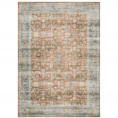 #ad 2#x27; X 3#x27; Rust Blue Ivory And Gold Oriental Printed Stain Resistant Non Skid Area $47.49