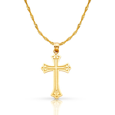 #ad 14K Yellow Gold Cross Pendant with 1.2mm Singapore Chain Necklace $268.00