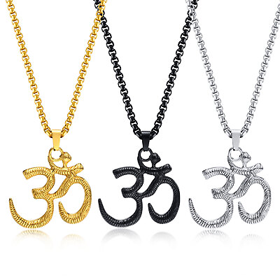 #ad Vnox Rock Punk Yoga Om Necklaces for Men Aum Pendant Male Collar Gift Jewelry $12.59