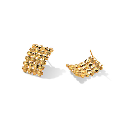 #ad Jewelry Wholesale 18K Gold Plated 925 Sterling Silver Woven Stud Earrings ED1077 $3.99