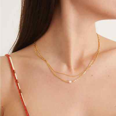 #ad Maria Black cantare necklace 18k gold plated vermeil pearl layered chain $129.99