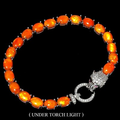 #ad Bracelet Orange Fire Opal Genuine Mined Gems Solid Sterling Silver 17.7cm 7in GBP 132.99