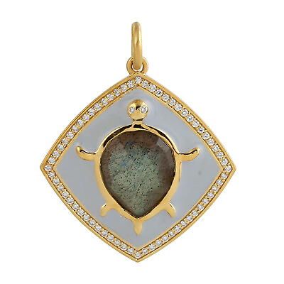 #ad Labradorite Diamond 14k Gold Turtoise Charm Pendant Enamel Jewelry $2369.00