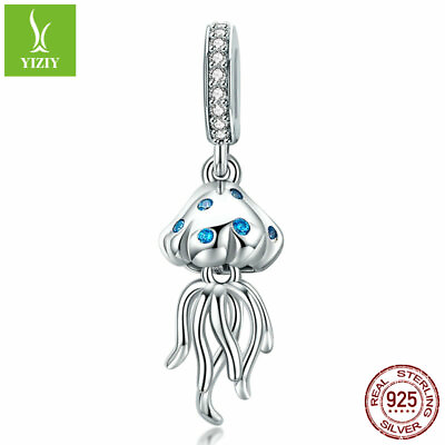 #ad 925 Sterling Silver Charm Beads Jellyfish With Zircon Dangle Pendant Jewelry New $10.99