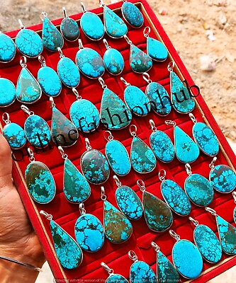 #ad Offer Natural Turquoise Gemstone 925 Sterling Silver Plated Bezel Lot Pendants $56.09