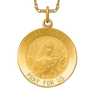 #ad 14K Yellow Gold Saint Theresa Medal Necklace Charm Pendant $507.00