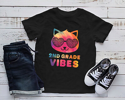 #ad Second 2nd Grade Vibes Colorful Cat Kitty Girl Leopard Eyes T Shirt $16.99
