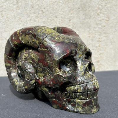 #ad 3.32LB Natural Carved Quartz Crystal Skull Dragonblood Stone Sheep Skull Gift $264.86