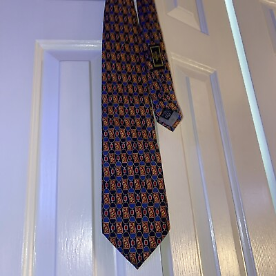 #ad FENDI Cravatte 100% Silk Blue Yellow Link Neck Tie Italy Excellent $19.99