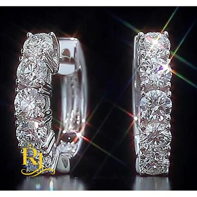 #ad Moissanite Huggie Hoop Earrings Solid 14K White Gold 2.50 Carat Round Cut VVS1 $220.47