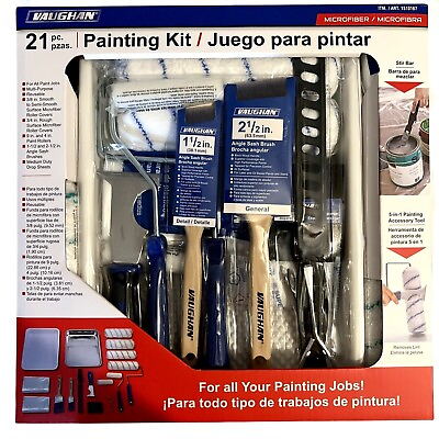#ad Vaughn Painting Kit 21Pc Roller Covers Brushes Trays Paint Can Opener and More $15.00