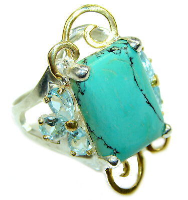 #ad Arizona Beauty authentic Turquoise .925 Sterling Silver large handcrafted Ring $97.24