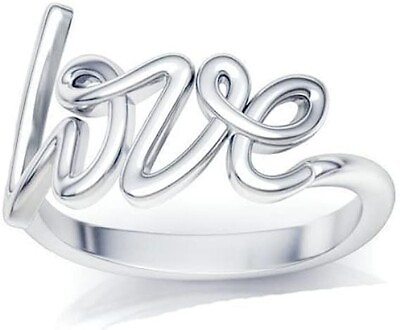 #ad 925 Solid Sterling Silver Love Script Stackable Ring Band for Women amp; Girls $13.99