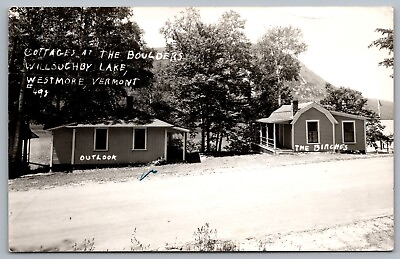 #ad Postcard RPPC Cottages The Boulders Lake Willoughby Westmore VT Posted 1956 $16.50