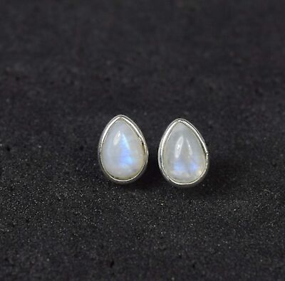 #ad 925 Solid Sterling Silver White Rainbow Moonstone Stud Earring n152 $7.03