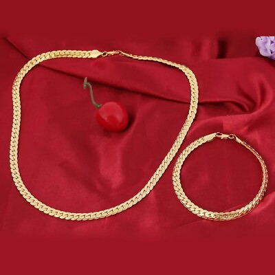 #ad 18K GP Gold Plated Jewelry Set Necklace Bracelet Matching Signed Vintage $12.40
