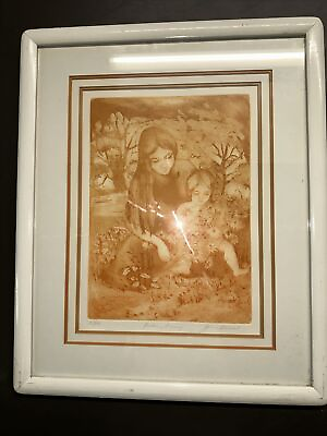 #ad Vintage Lithograph of Mother with Baby Framed Signed #10 150 Limited $300.00