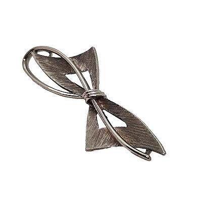 #ad JJ Jonette Brushed Silvertone Bow Brooch Vintage $6.95