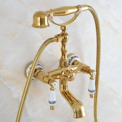 #ad Gold Color Brass Wall Mount Clawfoot Bathroom Tub Faucet Handheld Shower wna861 $99.77