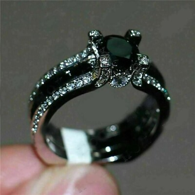 #ad Women#x27;s Band Ring 2 Ct Round Simulated Black Diamond 925 Black Sterling Silver $94.99