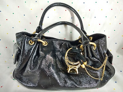 #ad Vintage Juicy Couture Black Patent Leather Massive Ring Chain Shoulder Bag CF $85.00
