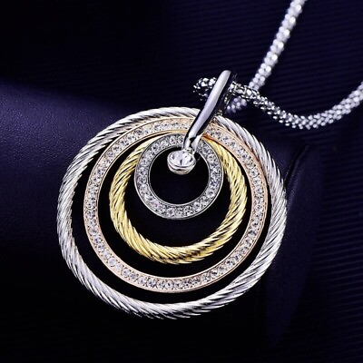 #ad LARGE LONG PENDANT Necklace Circles 29.5quot; Long Sweater Chain Multi Finish $19.99