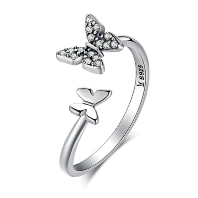 #ad Double Butterflies Elegant Clear CZ 925 Sterling Silver Ring for Women Girls $8.56