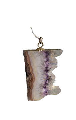 #ad Amethyst Geode Slice Necklace 16quot; Silver Chain Gorgeous Statement Piece $9.41