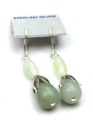 #ad Sterling Earrings 925 Silver New Jade Gemstone Pierced Drop NO OFFERS $10.00