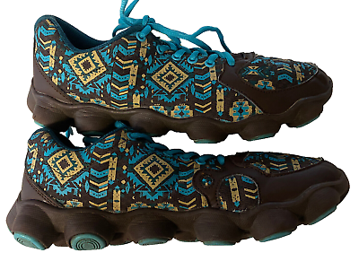 #ad Crazy Train Women#x27;s D0 41814 Aztec Print Lace Up Shoes Brown Teal Tan US 11 UK 9 $32.99