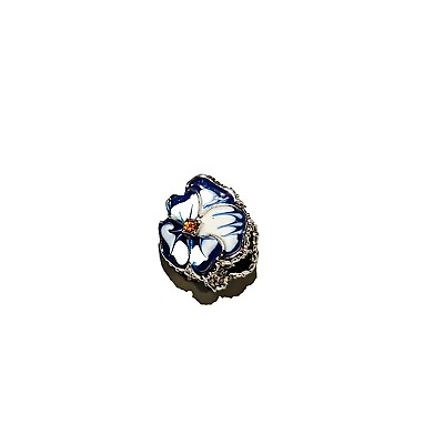 #ad Pandora Size Charm Slide On Bead Flower Pansy Floral Blue 925 Silver 💠🌸 USA $13.99