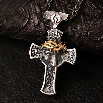 #ad Jesus Christ Face Crucifix Cross Pendant Necklace For Men Women Stainless Steel $8.99