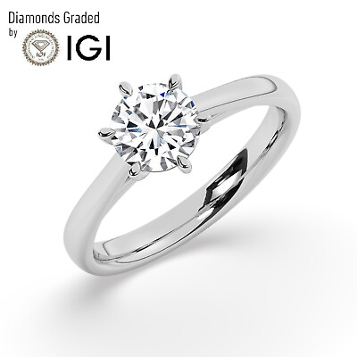 #ad Round Solitaire 14K White Gold Engagement Ring1.00 ct Lab grown IGI Certified $1075.40