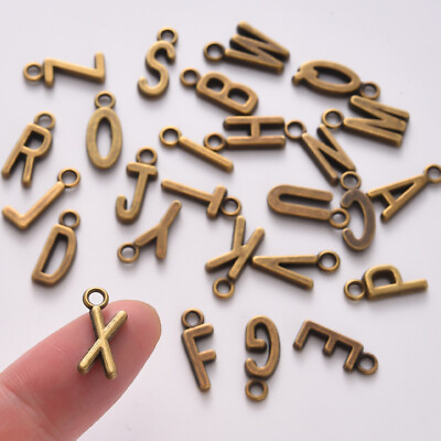 #ad 26 Pcs Alloy Letters Small Pendant Brass Charm Jewelry Making $5.98