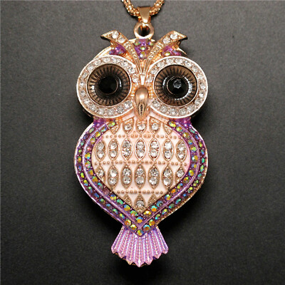 #ad New Purple Rhinestone Heart Owl Crystal Pendant Fashion Women Chain Necklace $3.95