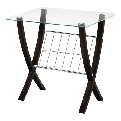 #ad Monarch Specialties End Table Espresso Tempered Glass Top w Metal Chrome Rack $79.20