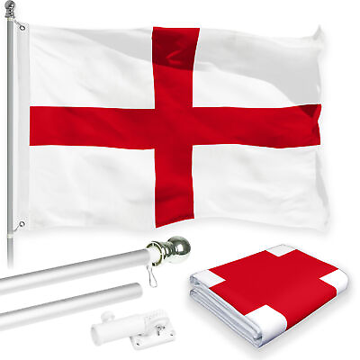 #ad Flag Pole 6FT Silver amp; England English Flag 3x5FT Combo Printed 150D Polyester $47.95