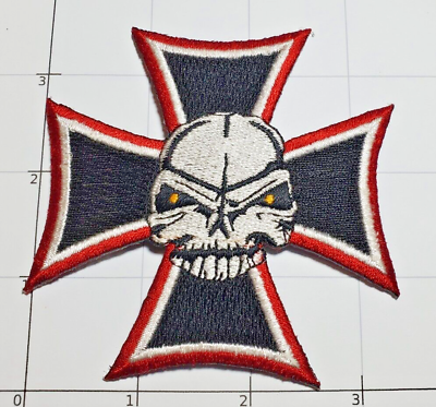 #ad Iron Cross With Skull Patch Motorcycle Biker Vest Iron On Or Sew On Maltese $11.99