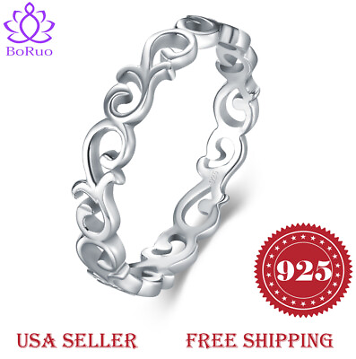#ad BORUO 925 Sterling Silver Ring Celtic Knot Heart Eternity Wedding Band Ring 4 12 $11.99