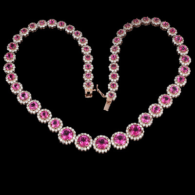 #ad Surface Coated Round Pink Topaz 8mm Simulated Cz 925 Sterling Silver Necklace 17 $249.50