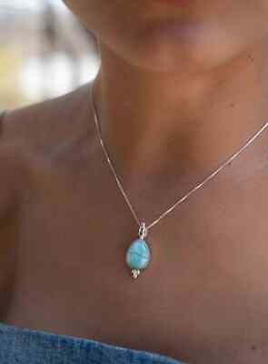 #ad Larimar 925 Sterling Silver Necklace Pendant Chain $33.00